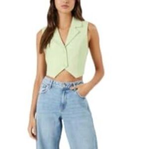 Forever 21 Light Green Cropped Button Vest – Women’s Small
